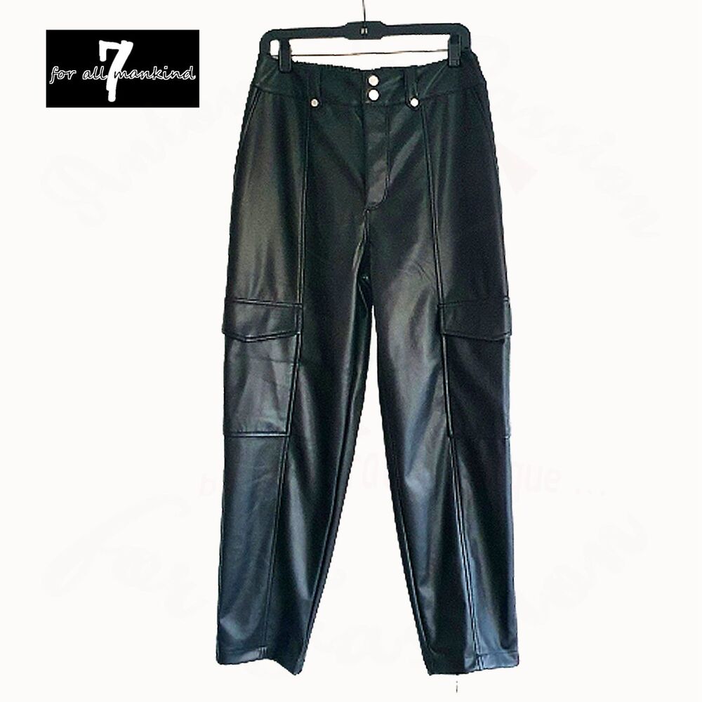 7 FOR ALL MANKIND Rock Star Faux Leather Cargo Cropped Pant M